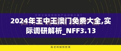 2024年王中王澳门免费大全,实际调研解析_NFF3.13