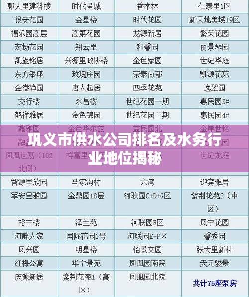巩义市供水公司排名及水务行业地位揭秘
